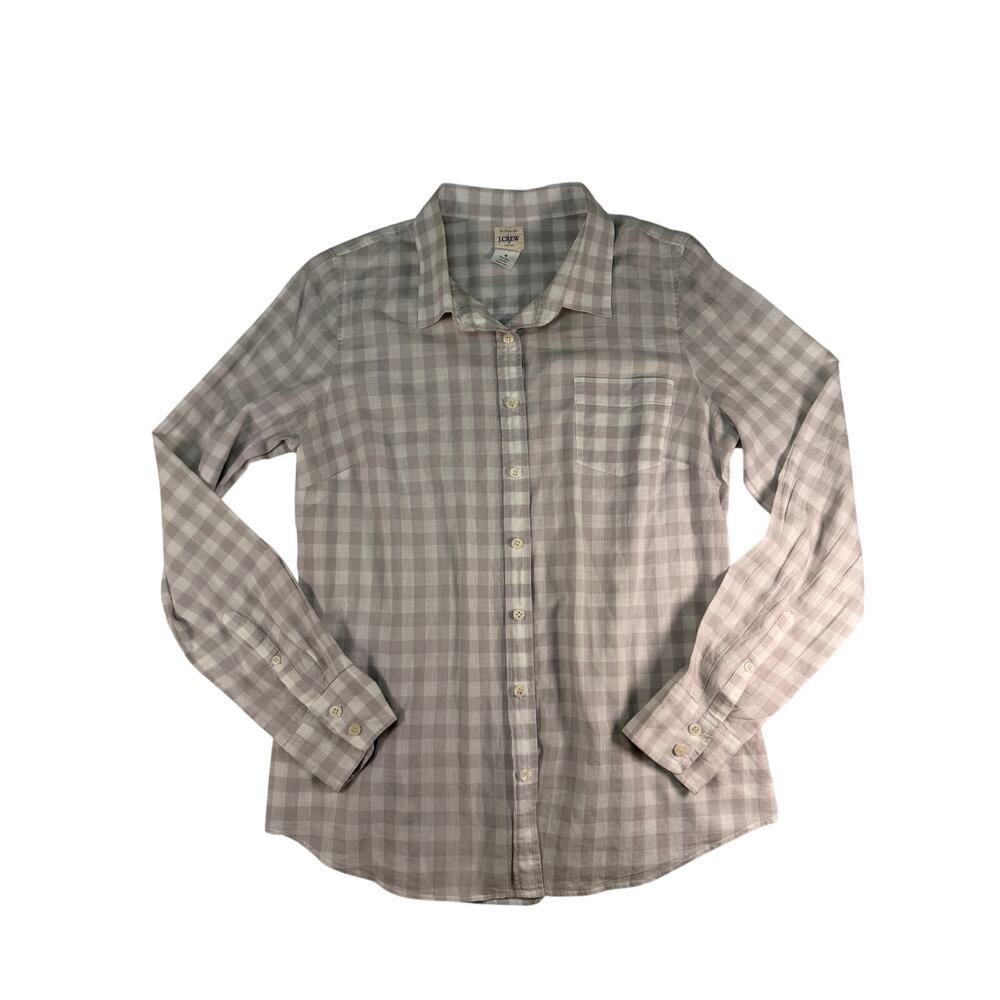J Crew The Perfect Shirt Gingham Button Down M Gray White Plaid Cotton LS
